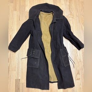 Napoli Suede Vintage Dark Brown Faux Fur trench stitched pockets 70s women's Med